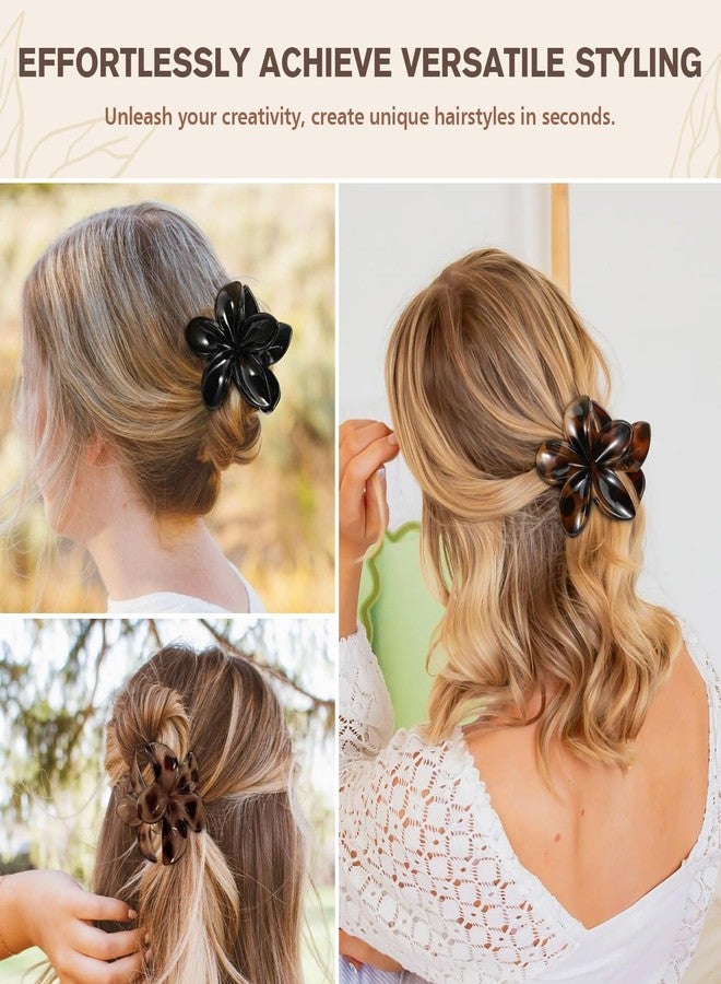 Interesse 6 PCS Flower Hair Clips for Women, Hawaiian Flower Claw Clips for Thick Thin Hair, Cute Daisy Jaw Clips, Strong Hold Non Slip Hair Accessories for Girls Valentine's Day Gifts (Tortoise, Black) - Image 4